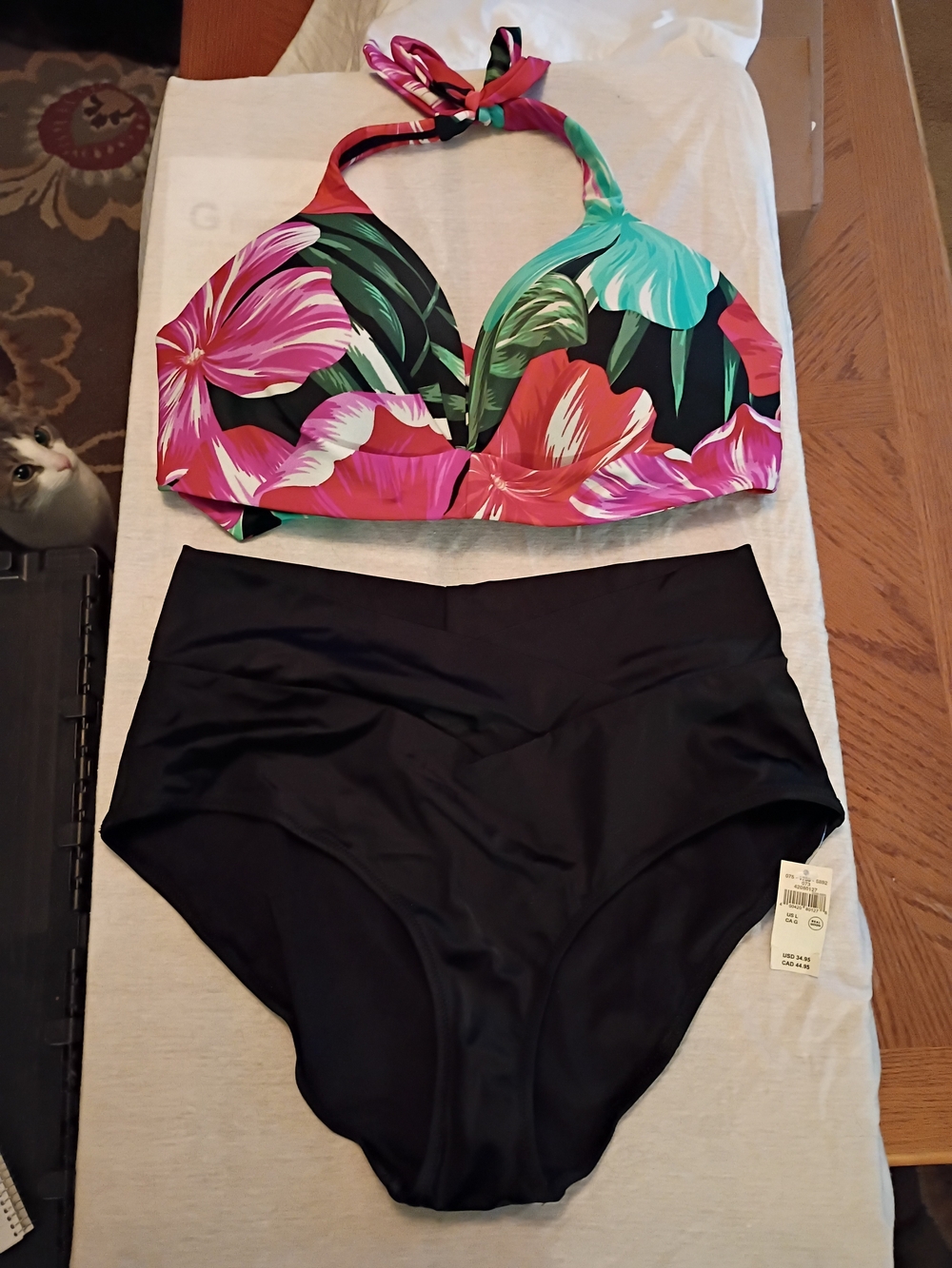 Size 12 Women’s Floral Halter Bikini Top with Black Bottoms